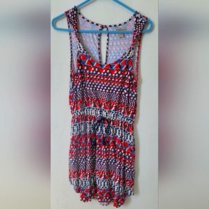 LUCKY BRAND Tank Dress Small Geo Print Pockets Sleeveless Twisted Strap Mini Red